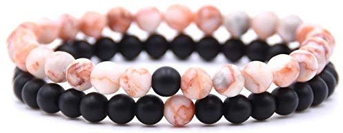 Generic Stein Armband,7 Chakra Vintage Natürliche Rosa Schwarz Onyx Stein Perlen Kit Yoga Balance Armreif Charm Schmuck Männer Frauen Freund