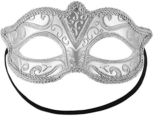 dressforfun 900881 Venezianische Maske für Damen, Augenmaske mit Muster und Zierborte für Maskenball Party Fasching Karneval Halloween - diverse Farben - (silber | Nr. 303528)