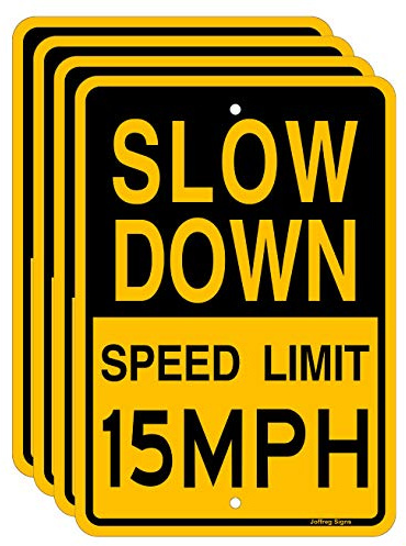 Joffreg Slow Down Speed Limit 15 MPH Sign,17 x12 Inches,Reflective Aluminum (4 Pack)