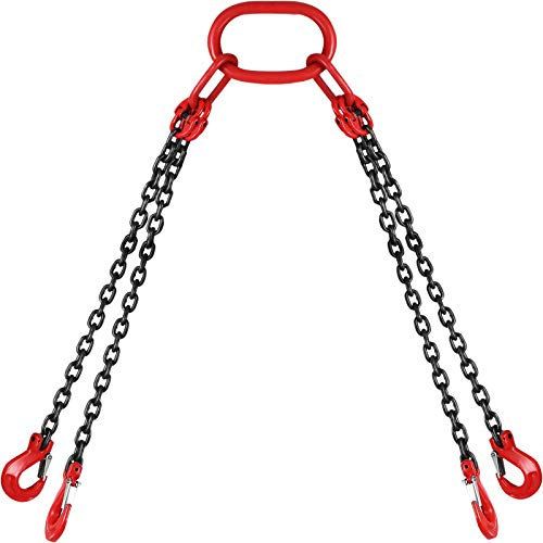 VEVOR Kettengehänge Anschlagkette aus G80 Mn-Stahl 8 mm x 1,5 m mit 4 Kettenwurzel Krangehänge Gabelkopfhaken Güteklasse (1,5 m mit 5 T Tragfähigkeit) für Maschinen, Fabriken, Lagerhäusern, Garagen