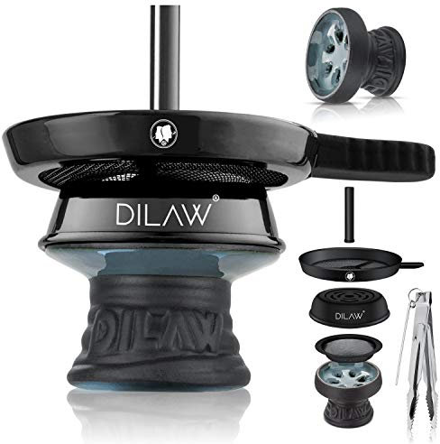 DILAW® Shisha Steinkopf Set Kaminkopf Small Tabaksieb Kohlezange Kaminaufsatz Tabak Kopf, Türkis