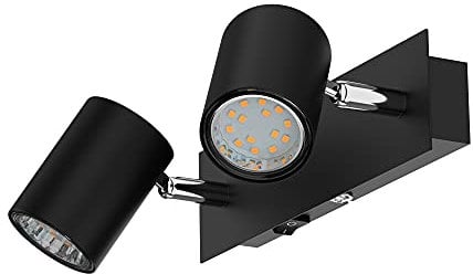 ledscom.de Spot mural WAIKA, à deux flammes, avec interrupteur, noir mat, incl. ampoules LED GU10 227lm blanc chaud chacune