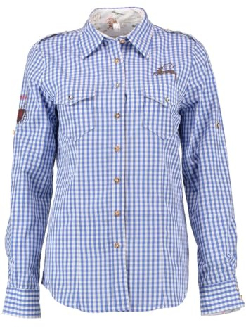 OS Trachten Damen Bluse Langarm Trachtenbluse mit Liegekragen Fronix, Größe:38, Farbe:Jeans