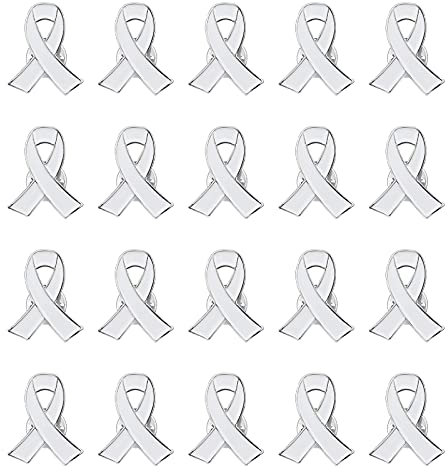 WANDIC 20 Broches en Forme de Ruban Blanc Épingles à Ruban Décoratives pour la Sensibilisation au Cancer du Poumon en Métal et Émail Coloré
