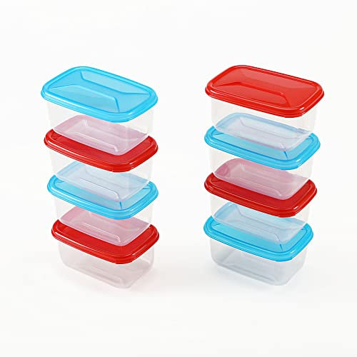 Cosmoplast 8 mini Scatole Frigo, Freezer, Microonde. 4 Rosse + 4 Blu. Ideali per mono porzioni e pappe. 100% Made in Italy