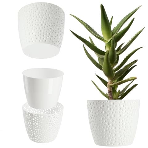 KADAX Blumentopf aus Kunststoff, ⌀ 11 – 21 cm, 5 Farben, einfacher Topf, robuster Pflanztopf, Pflanzkübel, runder Blumentopfschutz für Farn (⌀ 15cm, Weiß)