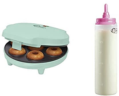 Bestron Donut Maker, inkl. Teigportionierer für 700ml mit Skala, Ideal zum Befüllen des Donut-Geräts, Farbe Gerät: Mint, Teigflasche: Weiß