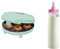 Bestron Donut Maker, inkl. Teigportionierer für 700ml mit Skala, Ideal zum Befüllen des Donut-Geräts, Farbe Gerät: Mint, Teigflasche: Weiß