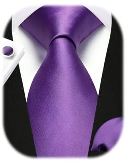 Enlision Cravatta Viola Uomo Elegante Set Cravatta e Fazzoletto Gemelli e Pochette Tinta Unita per Matrimonio Festa