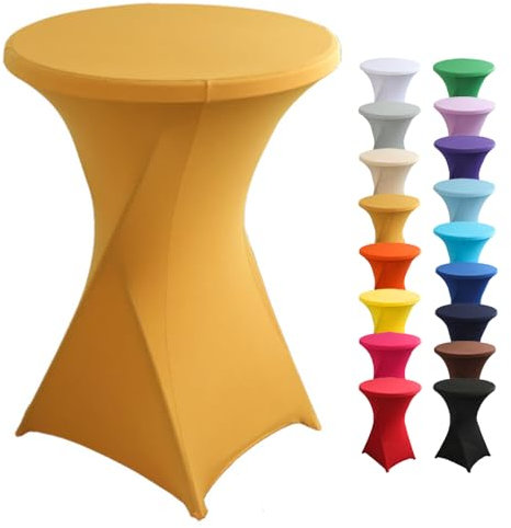 Highdi Stretch Stehtischhusse, Stehtisch Hussen Ø 60 / Ø 80 cm, Verstärkung im Fußbereich und Viele Farben Waschbar für Runden Tisch Hochzeit Bankett Tischdekoration (Gold 1, 80x110cm)