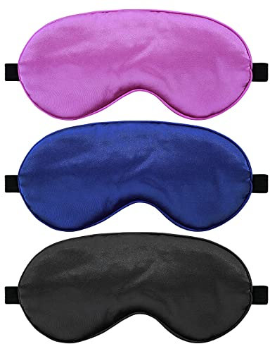 WLLHYF 3 Pack Seide Schlafmaske für Frauen und Männer Mädchen verstellbare Augenmaske Frauen Schlafbrille weich glatt Blocking aus Licht atmungsaktiv Reise Schlafbrille Augen Schlaf Schutz