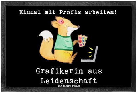 Mr. & Mrs. Panda 40 x 60 cm Fußmatte Grafikerin Leidenschaft - Geschenk, Abschied, Gummimatte, Mediengestalter, Haustürmatte, Fußabstreifer außen,