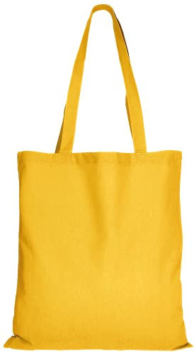TEXXILLA Baumwolltasche - OEKO-TEX 100 zertifiziert | mit zwei langen Henkeln | 38x42cm | Jutebeutel | Einkaufstasche | unbedruckt, Farbe:sonnenblumengelb