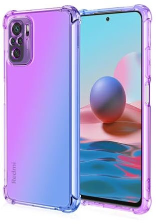 HONLEN Hülle für Redmi Note 10S / Redmi Note 10 (4G) / Poco M5s Case, (6.43 Inches) Transparent Farbverlauf Design TPU Silicone Handyhülle, Verstärkung mit Vier Ecken Cover Blau Lila