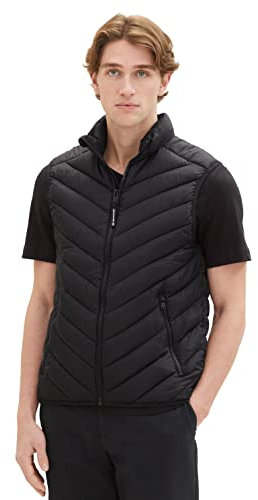 TOM TAILOR Herren 1036072 Lightweight Steppweste mit Stehkragen aus recyceltem Polyester, 29999-Black, XL
