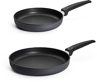 Woll Diamond Lite - Juego de 2 sartenes (24 cm y 28 cm, apta para inducción, apto para lavavajillas, mango ergonómico fijo, incluye espátula