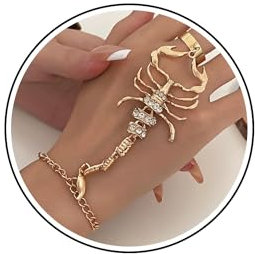 Wendalern Punk Ring Armband Handkette Gold Strass Skorpion Fingerring Kette Armband Quaste Kette Cz Skorpion Sklave Hand Kette Armbänder Schmuck Für Frauen Mädchen