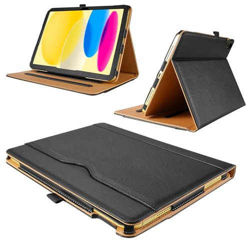 Custodia in pelle per iPad A16 (11a generazione 2025) e per iPad 10a generazione 2022 (iPad-10) in pelle nera di alta qualità, con supporto magnetico e supporto touch ID e accensione e spegnimento