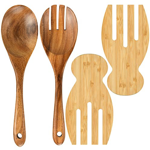 Salatbesteck Salathände-Set, Holz-Salatzange, 25,9 cm Salatlöffel, Gabel und 18 cm Salathände, Salatbesteck zum Mischen, Werfen und Kochen