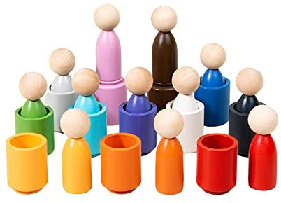 harayaa Color Sorting Peg Dolls Cups Montessori Toy with Cups And Balls Sensory Toys Wooden Sorter Game for