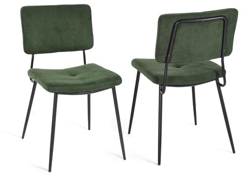 MEUBLE COSY Esszimmerstühle 2er Set Küchenstühle Ergonomisch Wohnzimmerstuhl Polsterstuhl mit Rückenlehne Sitzfläche aus Stoff Metallbeine, Retro, Grün, 54x45x82cm