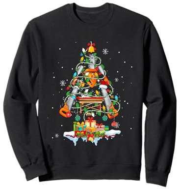 Santa Reindeer Elf Chainsaws Carpenter Tools As Xmas Tree Sweatshirt