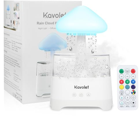 Kavolet Raining Cloud Luftbefeuchter, 450 ml Ätherisches Öl Diffusor, Regen Wolke Luftbefeuchter, USB Aromatherapie Diffusor mit 7 Farben LED-Leuchten für Home Office