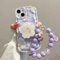 Emlivi iPhone Xr Case with Beads Bracelet Flowers Mobile Phone Case Aesthetic Protective Bracelet Design Cute Avocado Bumper Cover Soft Silicone TPU Girls Case for iPhone Xr, Purple