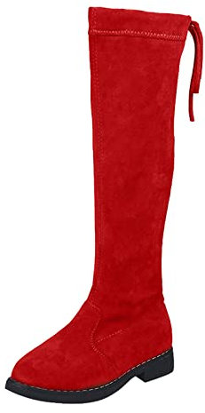 BIISDOST Scarpe invernali per bambini 34 – Stivali alti sopra il ginocchio, traspiranti, per autunno e inverno, per bambini, antiscivolo, con chiusura lampo laterale, Colore: rosso, 36 EU