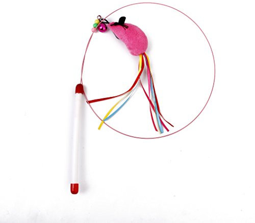 Colorful Peppermint Mouse Shaped Steel Wire Interactive Cat Teaser Rod with Bell, 110cm