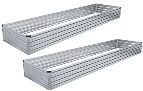 Vengarus 2 x verzinktes Hochbeet für den Außenbereich, Pflanzkasten für Gemüse, Metall-Gartenbeet mit Ecke, Pflanzgefäß, Hochbeet, Silber, 2 Stück