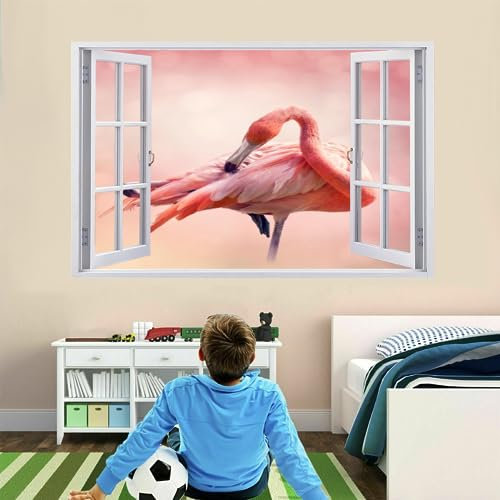 Wandtattoo Durchbruch 3D Wandsticker Flamingo Selbstklebend Wanddeko Rosa Wanddurchbruch Sticker für Kinderzimmer Mädchen Wanddeko Wandaufkleber Schlafzimmer Wandbild