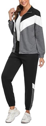 Marvmys Tuta Donna Completa Sportiva Set Leggero Maniche lunghe Colore Contrasto Autunno Invernale Sportivi B-grigio scuro M