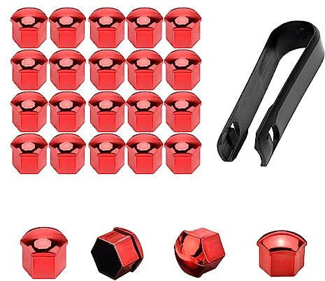 OKAYOK 20 Stücke Radschraubenkappen für Fo-rd S Max MK1 KA,Kunststoff Radschrauben Kappen Staubschutz,Auto schraubenkappen Mit Entfernung Werkzeug für Autos,Red-17mm