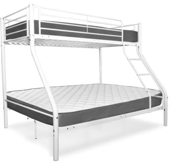 EASYMOBEL Litera Matrimonio AS121 - Estructura Metálica, 2 Colchones, 135x190 y 90x190 cm (Blanco)