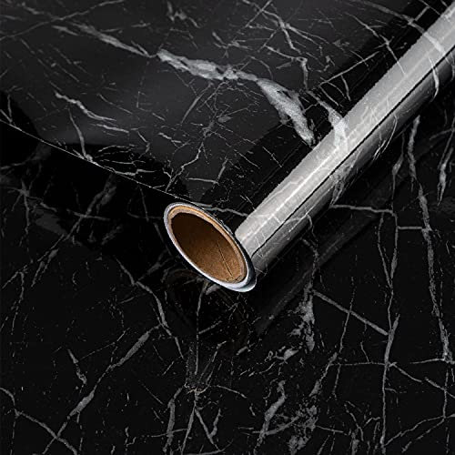 JSEVEM 80CM×4M Breit Schwarze Weiß Marmor Tapete Selbstklebend Wasserfest Möbelaufkleber Möbel Klebefolie Steinoptik Marmoroptik Klebetapete Selbstklebende Marmorierte Glänzend Papier Küche Badezimmer