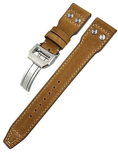 BUDAY 21mm Nieten Echtes Leder Armband Fit Für IWC Big Pilot TOP GUN Uhr IW3777 Kalbsleder Armband, Rose Buckle, Kunststoff, Achat