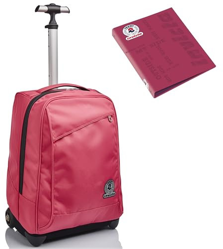 Trolley Invicta, Benin Eco-Material, Rosa, 2 in 1 con Spallacci per uso Zaino + Copertina ad Anelli