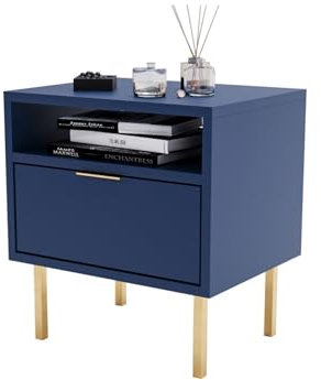 CraftPAK Nachttisch Edel mit Einer Schublade, Nachtschrank passt zum jedem Schlafzimmer oder Wohnzimmer, Nachttisch Farbe Dunkelblau