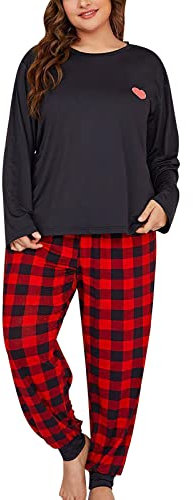 Pyjama Femme Hiver Doux Confortable Chaud - Ensemble Manches Longues à Carreaux Grande Taille