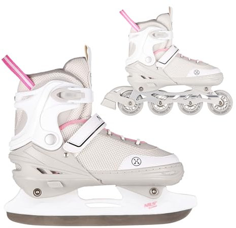 Nils Extreme 2-In-1 Inliner Eishockey Camille, Farbe:Grau-Rosa, Größe:M(34-38)