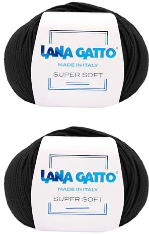 Gomitoli per maglia e uncinetto 100% Pura Lana Vergine Merino Extrafine by Lana Gatto, Made in Italy. Linea Super Soft, lana di qualità superiore, 100 g. 250 mt, (Nero - 10008, 2)