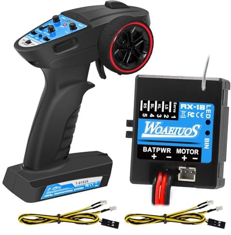 WOAEIUOS Sistema Radio RC 3CH 2.4G RC Trasmettitore con 2 in 1 ESC & Ricevitore Anti-Jamming Telecomando Ricevitore ESC Combo per SCX24 RC Car