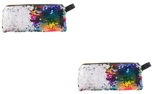 GALPADA 2pcs Sequins Pencil Case Zipper Pouch Portable Handheld Pen Bag for Boys and Girls Adults Fashion Stationery Storage Pouch
