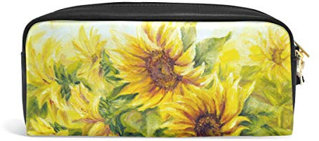 SJOAOAA Federmäppchen, Vintage-Sonnenblumen-Reißverschluss, Leder, Stifteetui, kleine Kosmetikpinsel, Make-up-Tasche für Reisen, Büro, Schule, siehe abbildung, Einheitsgröße, Taschen-Organizer