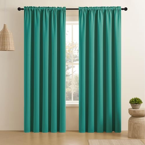 CUCRAF Türkise Verdunkelungsvorhänge, 213,4 cm Länge, 2 Paneele, Stangentasche, Raumverdunkelungsvorhänge für Schlafzimmer, Wohnzimmer, isoliert, Thermisch, lichtblockierend, 132 x 213 cm (B x L)
