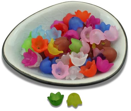 50x Acrylperlen Kelche Blume 10x6mm Matt Glänzend Klar Basteln Blüte Acrylkelche (Matt - Bunt)
