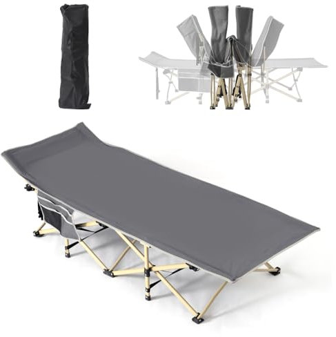Flycoop Feldbett Klappbar Camping Bett Camping Liege 1 Person Klappliege Faltbar 71cm Feldbett XXL Camping Bed Bis 204 kg Reisebett Erwachsene für Garten Innen Outdoor Camping Schwarz