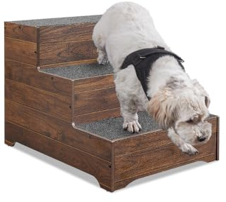 beeNbkks Extra Wide Wooden Dog Stairs and Pet Steps for High Beds or Sofas