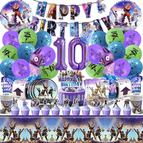 Decorazioni Compleanno Fortnit 10 Anni, 101 Pezzi Fortnit Compleanno Set, Palloncini Fortnit Compleanno, Palloncini Feste per Fortnit, Fortnit Torta Decorazione, Feste Compleanno Ragazzi e Ragazze